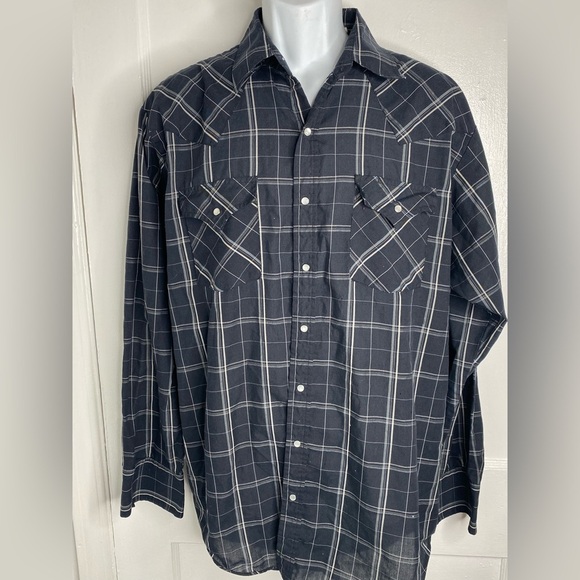 PLAINS WESTERN WEAR LT Men's BlackPearl Button Plaid Shirt Pictured AS IS - Picture 1 of 4
